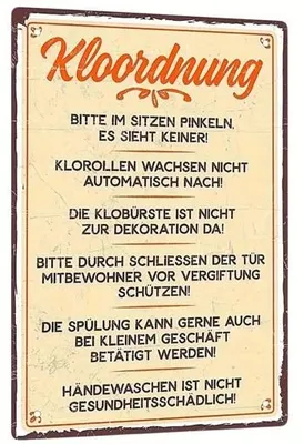 Produktbild von GKA Retro Blechschild mit lustigem Spruch "Kloordnung" 30x20 cm
