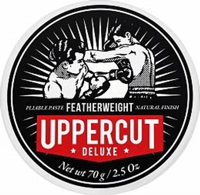 A circular product label featuring an illustration of two boxers and product branding.