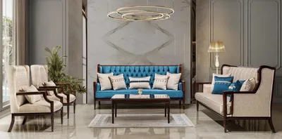 Produktbild von Casa Padrino Luxus Barockstil Wohnzimmer Möbel Set Beige / Blau / Dunkelbraun