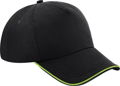 Immagine prodotto di Beechfield Authentic Piping 5 Panel Baseball Cap PC3935 (Taglia unica) (Nero/Lime)