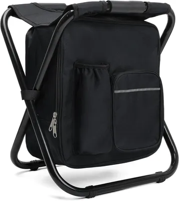 Produktbild von 40 cm großer, klappbarer Campinghocker mit 15-Liter-Isoliertasche, Angelstuhl mit Tarnrucksack
