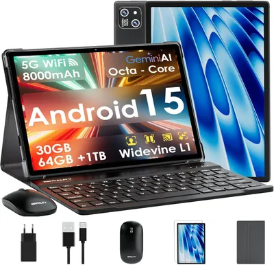 Produktbild von 10 Zoll Tablet Android 15, 30GB RAM 64GB ROM 2TB erweiterbar, Octa Core, 8000mAh Akku, Widevine L1, WiFi 6, Bluetooth 5.0, Face ID