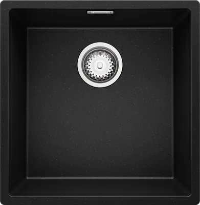 Produktbild von PRIMAGRAN Spülbecken Schwarz Metallic 46x47cm, Granitspüle 1 Becken + Ablauf-Set, Küchenspüle ab 50er Unterschrank - London Slim