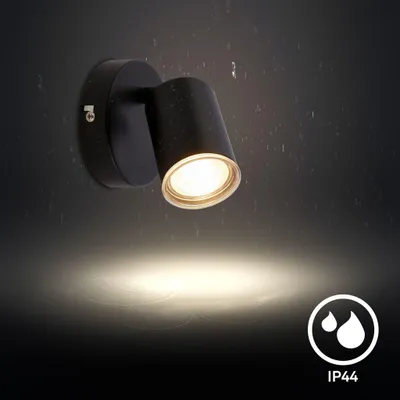 Produktbild von Briloner Wandleuchte IP44 Spritzwasserschutz 10x8,5 cm GU10 Fassung max. 9W Schwenkbar Schwarz - Wandlampe Badezimmer Flur Wohnzimmer