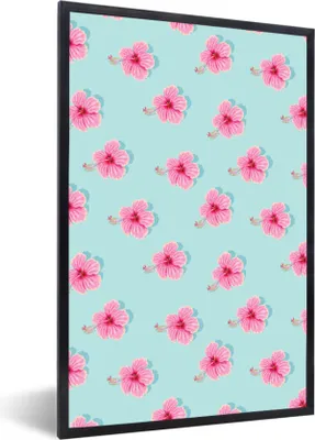 Produktbild von MuchoWow® Gerahmtes Poster Sommerlich - Blumen - Rosa - Blau 60x90 cm - Poster mit Schwarzem Bilderrahmen Wandposter Rahmen Foto Bilder - Kunst