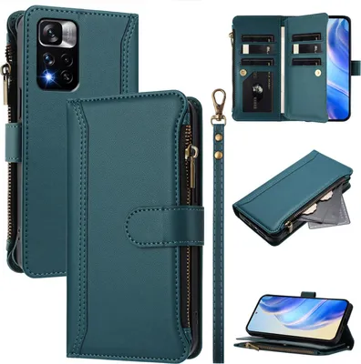 Produktbild von Handyhülle für Xiaomi Redmi Note 11 Pro+ Reißverschluss Geldbörse Kunstleder Klapphülle mit Kartensteckplatz, Ständer, Handschlaufe Grün