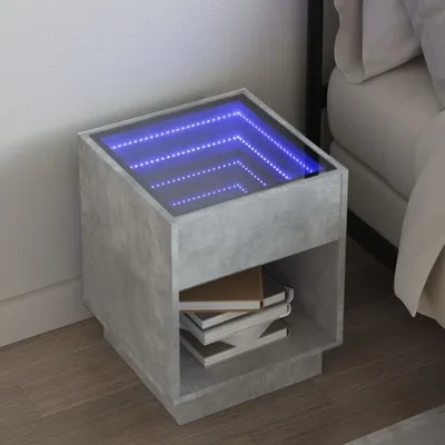 Produktbild von "2026 Promotion" Nachttisch - Beistelltisch - mit Infinity-LED - Betongrau 40x40x50 cm - - Nachtkonsole CC14233