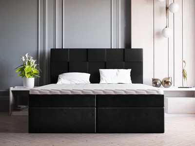 Produktbild von ADIDAR Boxspringbett Khady 140x200cm – Polsterbett mit Stoffbezug, Stauraum, Matratze, Topper, Jasmine 100 Schwarz – Komfort, Haltbarkeit, Hauslieferung