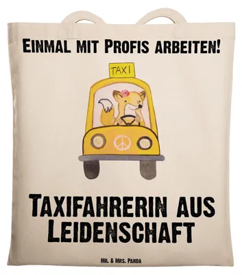 Produktbild von Mr. & Mrs. Panda Tote Bag Taxifahrerin Leidenschaft - Transparent - Geschenk, Tasche, Uni, Jutebeutel, Stoffbeutel, Laptoptasche