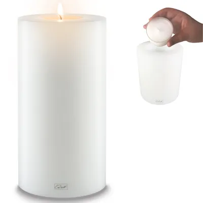 Produktbild von Qult Farluce Trend - Durchm. 12cm | Teelichthalter in Kerzenform | Dauerkerze | Kunststoffkerze in Kerzenoptik | Teelichtkerze mit Teelichteinsatz | inkl, Teelicht