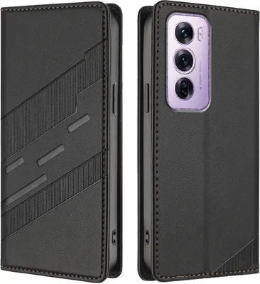 Image de Etui pour Oppo Reno12 Pro, étui portefeuille en cuirPolyuréthaneavec fente pour carte et fonction stand Schwarz
