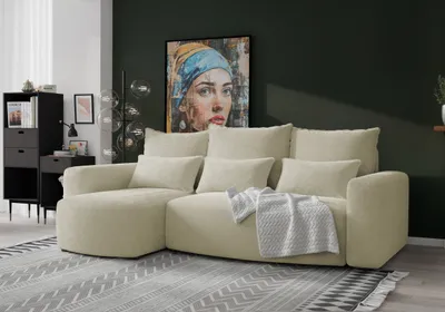 Produktbild von 4ALLHOME Ecksofa mit Schlaffunktion Travis, Couch, Sofa mit Bettkasten, Eckcouch, L-Form, Schlaffsofa, Universal, Cord Onega 14 Ecru