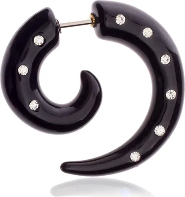Produktbild von Karisma Fake Ohr Spirale Expander Acryl Black Dehnung Steine Weiss - 6mm