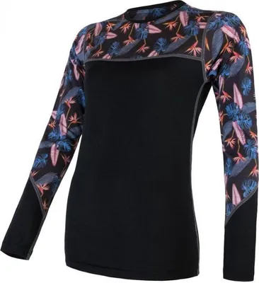 Zdjęcie produktu dla T-shirt Sensor Merino Impress damski długi czarny kwiatowy wielkość M 20200010-01