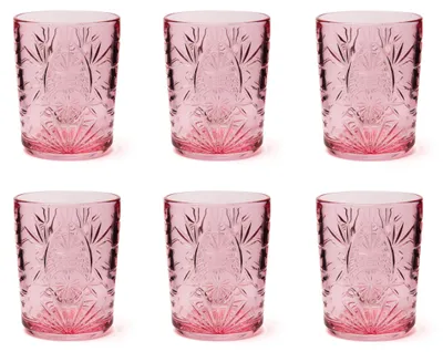 6er-Set Tumbler-Gläser, 350 ml, Reliefdekor, 8 x 10 cm, rosa