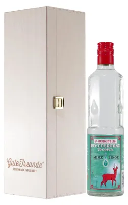 Produktbild von St. Hubertus Pfefferminz-Tropfen mit Geschenk-Holzkiste