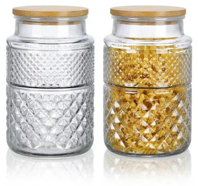 Vorratsdosen 2L, Glas mit Bambusdeckel, luftdicht, Set 2er