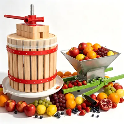 Productafbeelding van YARDIN Complete set: 12 liter fruit- en sap pers + 7 liter fruit- en bessenmolen, handmatig, inclusief persdoek, geschikt voor huishoudelijk gebruik, tuinieren en hobbywijnmakers