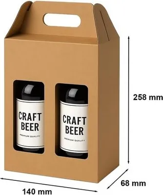 Image de Carton Carton découpé Carton Carton avec fenêtre et poignée 140x68x258mm pour 2 bouteilles de bière F217