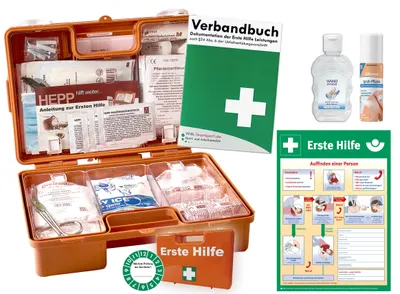 Produktbild von Verbandskoffer (K) Typ CS - INKL. 90° ARRETIERUNG -Paket 2- Erste Hilfe -aktuelle DIN 13157 für Betriebe INKL. Hygiene-Gel + Sprühpflaster + Aushang