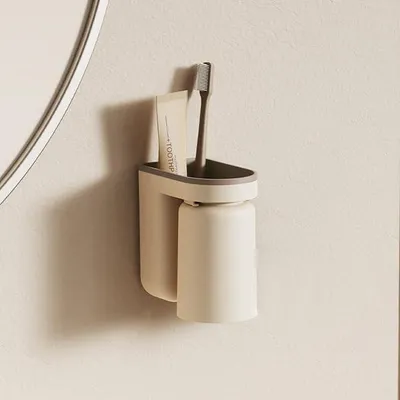 Productafbeelding van Solidchoice - Wandgemonteerde Tandenborstelhouder Beige met Eenvoudige Installatie