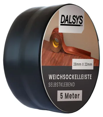 Produktbild von Dalsys Weichsockelleiste selbstklebend 5m Schwarz - Flexible Sockelleisten aus PVC auf der Rolle, Abschlussleiste für Fugen in Küche & Bad. Praktische Sockelleiste Selbstklebend