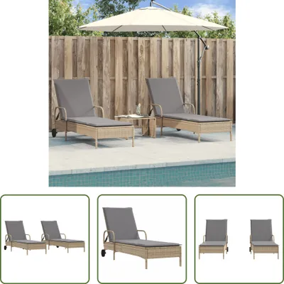 Produktbild von The Living Store Sonnenliegen mit Auflagen 2 Stk. Beige Poly Rattan