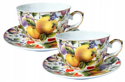 Produktbild von Porzellantasse und Untertasse, 2-teilig, mit goldenem Rand, für Kaffee und Tee