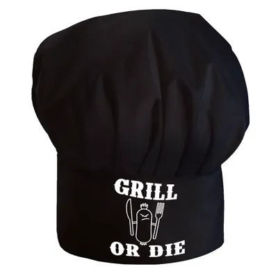 Productafbeelding van Gepersonaliseerde kookmuts voor dames en heren. Kookmuts met klittenbandsluiting. Ideaal voor barbecues, restaurants, koken, grillen. Grillen of sterven [108]