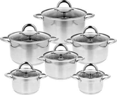 Produktbild von Pfannenset – 12-teilig – Edelstahl –  Glasdeckel –  Induktion