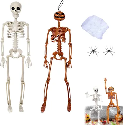 Produktbild von Halloween Dekoration Skelett, 2 Stück 40 cm, verstellbar, mit Spinnennetz für Party