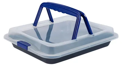 Produktbild von Backblech - 42 x 29 cm - Grau - Blau - Stahl - Kunststoff - mit Transporthaube