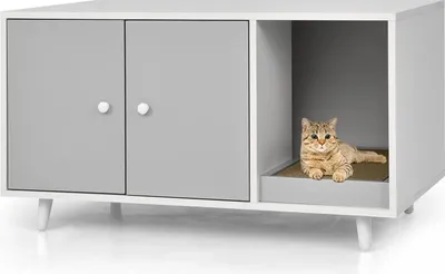 Immagine prodotto di Tavolino/tavolino da salotto 2 in 1 - Armadietto per lettiera/casetta per gatti - Con tiragraffi - Legno - 90×50×50 cm - Grigio
