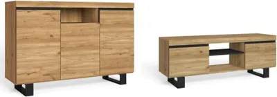 Image de NATURALE Ensemble de meubles salle à manger, meuble auxiliaire, buffet-meuble TV 140cm chêne noir