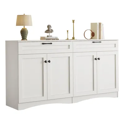 Produktbild von Anrichte,Wohnzimmer-Sideboard mit 2 Schubladen,Beistelltisch mit geschwungenem Design, Mit 2 großen Schränken, insgesamt 7 Ablagefächer