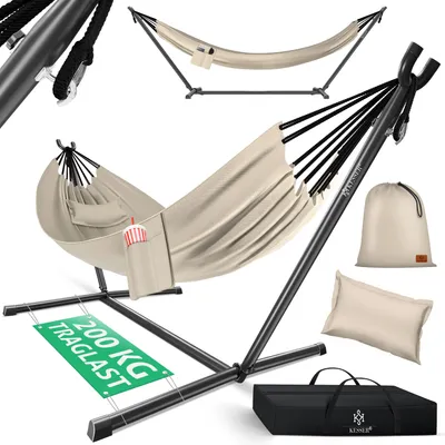 Produktbild von KESSER® Hängematte LAKE mit Gestell Doppelhängematte für 2 Personen-Stabiler Rahmen 200kg Belastbarkeit Indoor & Outdoor XXL Hängesessel Doppel Mehrpersonen Garten Pool Balkon Terrasse