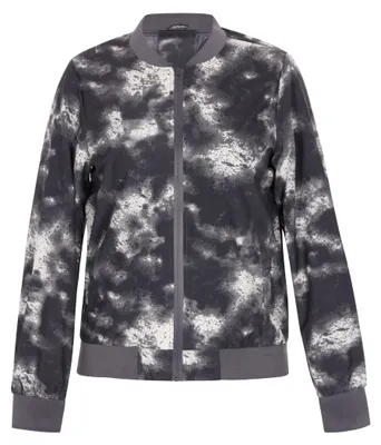 Produktbild von Damen Bomberjacke grau Gr. L mit abstraktem Print, Stehkragen und Reißverschluss