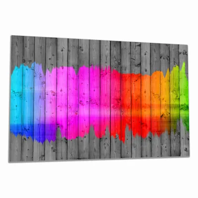 Produktbild von Wallario Herdabdeckplatte aus Glas, Größe 80 x 52 cm 1-teilig, Motiv Holzpaneel - Bemaltes buntes Holz