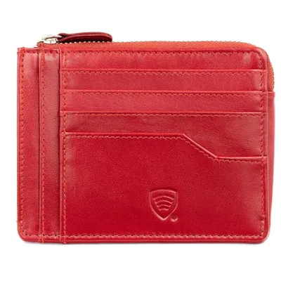 Produktbild von Leder Geldbörse, Kreditkartenetui mit Reißverschluss + RFID Schutz, Platz für KFZ-Schein Echtleder Rot / KORUMA®