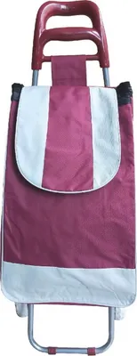A shopping trolley bag with a burgundy and white design, shown against a white background.