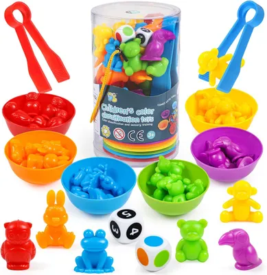 Produktbild von Farben Lernen Ab 3 4 5 Jahre,Farbiger Klassifikationsspielzeuge Set Montessori Spielzeug Mit Passenden Sortierbechern Und Pinzetten Lernspielzeug Kind