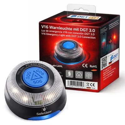 Produktbild von LED Warnleuchte V16 DGT 3.0 mit SIM – Notfallleuchte Auto & Motorrad – IDIADA PC21020060 Zertifikat