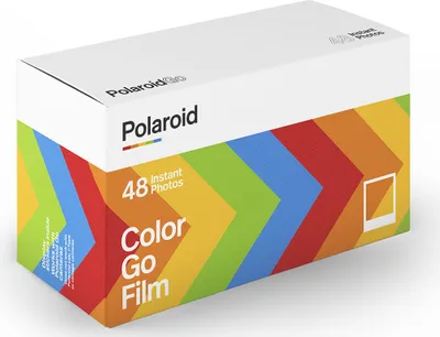 A box of Polaroid Go color film with 48 instant photos.