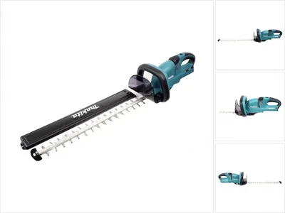 A teal and black Makita hedge trimmer is shown against a white background.