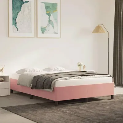 Obrázek produktu pro Rám postele růžové barvy, rozměry 140x190 cm, potažený sametem. Snadná montáž. Moderní dvoulůžko pro mládež s roštem, vhodné do ložnice nebo pokoje pro hosty. Výška 35 cm