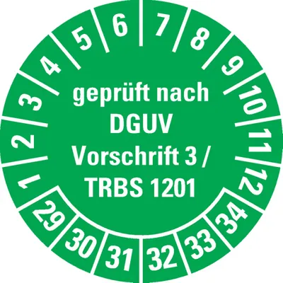Produktbild von Dreifke® Prüfplakette DGUV Vorschrift 3/TRBS 1201, 29-34, grün, Dokumentenfol...
