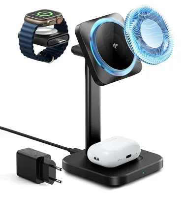 Obrázek produktu pro ESR – CryoBoost Charging Station: nabíjecí stanice pro zařízení Apple s adaptérem a odnímatelnou nabíječkou pro Apple Watch, Qi 2.2, 35 W – černá