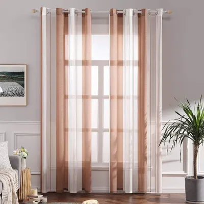 Image de Lot de 2 rideaux de voilage transparents, dimensions 140 x 215 cm, pour salon et chambre