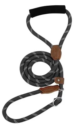 Image de COLLIER ET LAISSE POUR CHIEN ANTIDÉRAPANTS, NOIRS, LONGUEUR 130 cm, DIAMÈTRE 12 mm