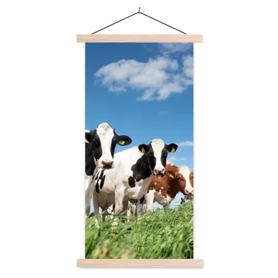 Produktbild von MuchoWow® Textilposter Kühe - Landleben - Weide - Natur - Tiere 40x80 cm mit holzfarbenen Rahmen - Wohnzimmer